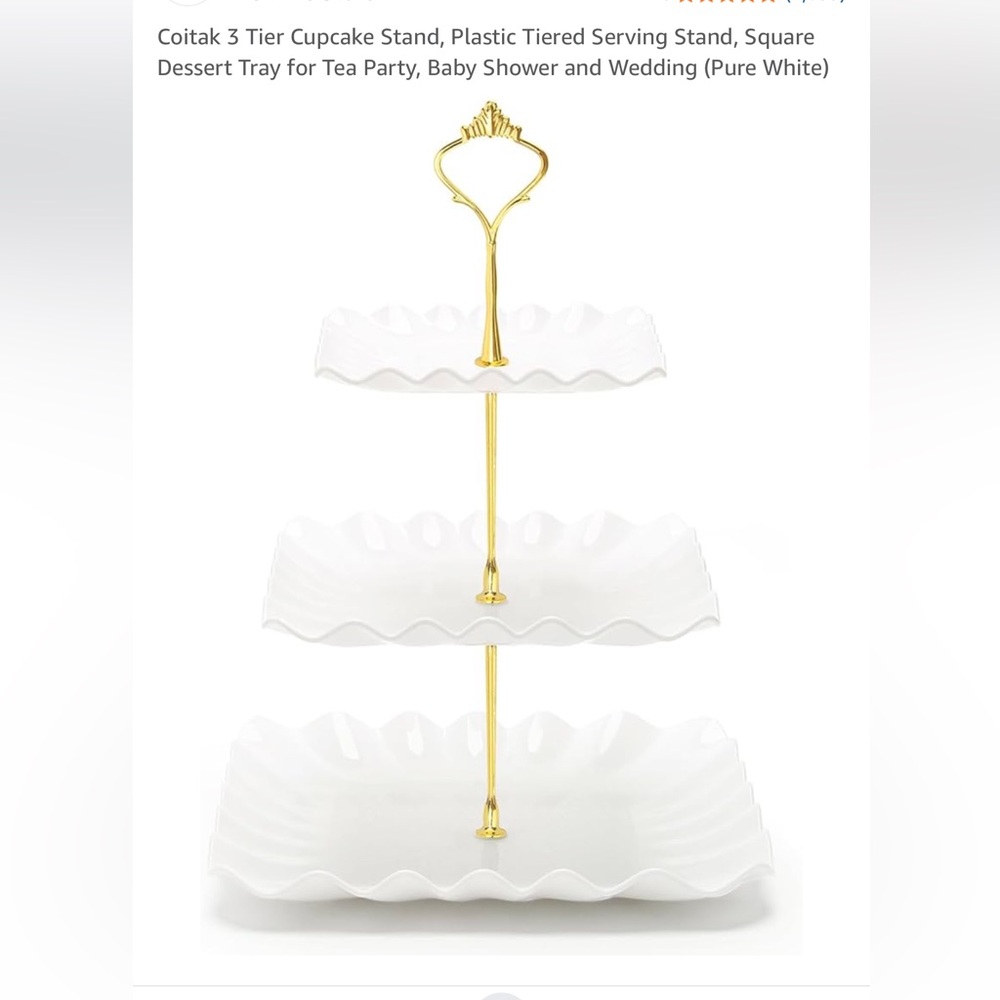 Set of Two White and Gold Tiered Tray Stands NWT